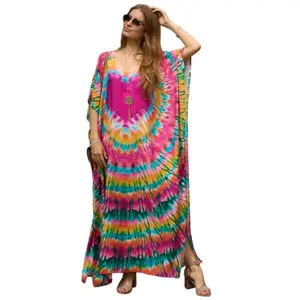 Plus Size Mumu Dresses for Women - Boho Batwing Sleeve Caftan with Side Slits, Long Moo Moo Nightgown & Beach Cover Up