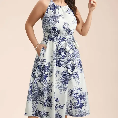 BloomChic Spring Time Florals Sleeveless Midi Dress 【M-6XL】