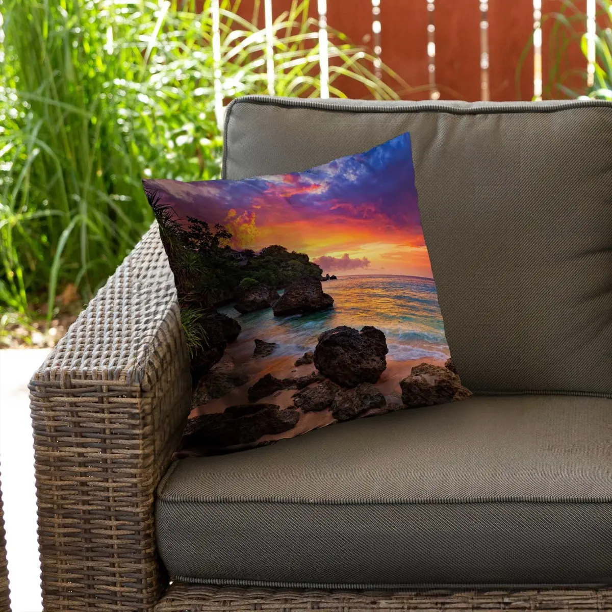 212 MAIN 20x20 in Outdoor Throw Pillow, Weather-Resistant UV-Protected Spun Polyester Soft Cushions, Rainbow Island Beige Home Decor Accent - C1PO2020O6QCQ0