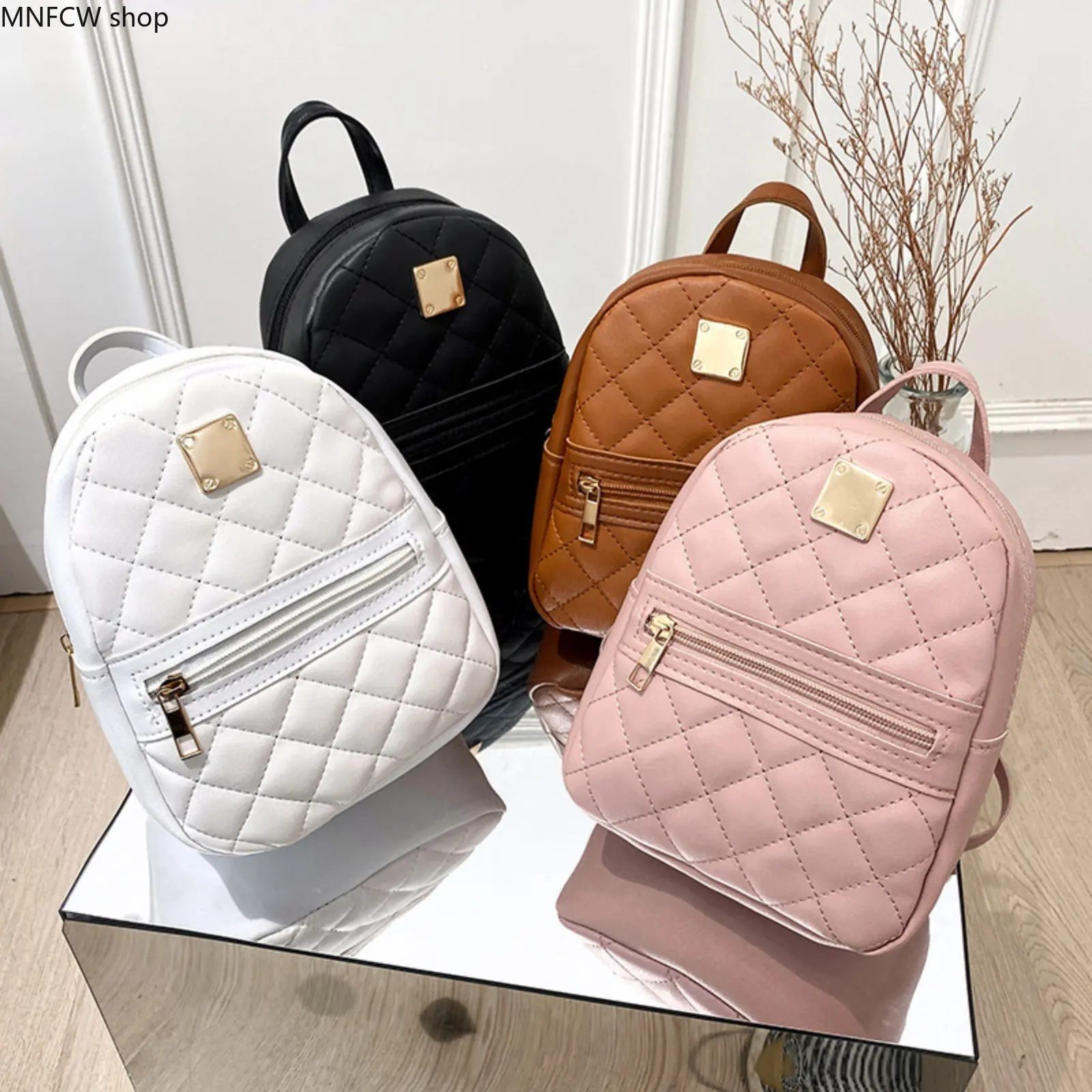 Cute Leather Backpack for Women, Korean Style with Floral Embroidery, Small Casual Bookbag for School & Travel, Lightweight Waterproof Carry On
