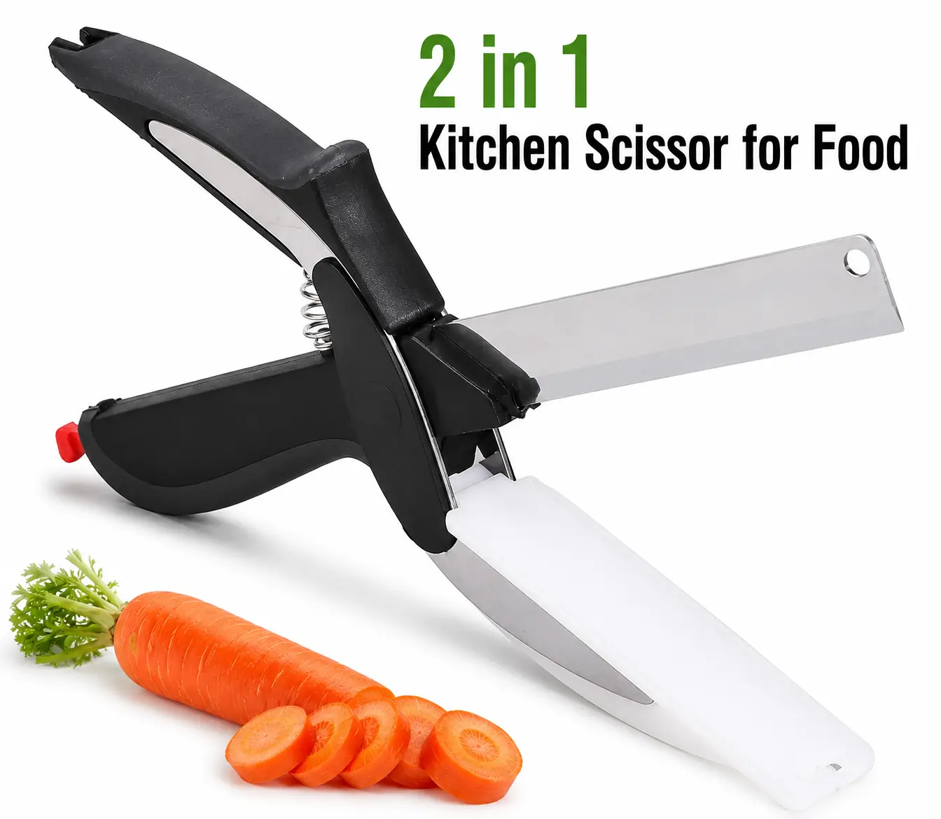 2-in-1 Kitchen Scissors with Cutting Board, Food Scissors & Vegetable Cutter, Stainless Steel Kitchen Shears with Safety Lock, Dishwasher Safe Herb, Fruit, Cheese & Meat Cutter