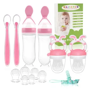 Baby Fruit Feeder Pacifier - 6 Pack |   2 Infant Food Feeder Pacifier & 2 Baby Food Dispensing Spoon |   Fresh Fruit Teethers for Babies |   Silicone Feeder Babies,Infant Teething Feeders -Pink