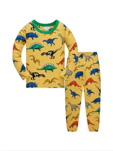 Children Boys Long Sleeve Pants Set, Snug Fit Pajamas, Cartoon Dinosaur Print, Comfortable Casual Home Wear, Spring Summer Fall New Arrival, Sleepwear Pajamas