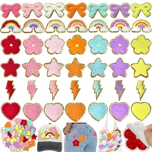 42Pcs Embroidered Applique Chenille Self Adhesive Patches Cute Iron On Stickers DIY Accessories Decoration for Clothing Hats Jackets Backpack