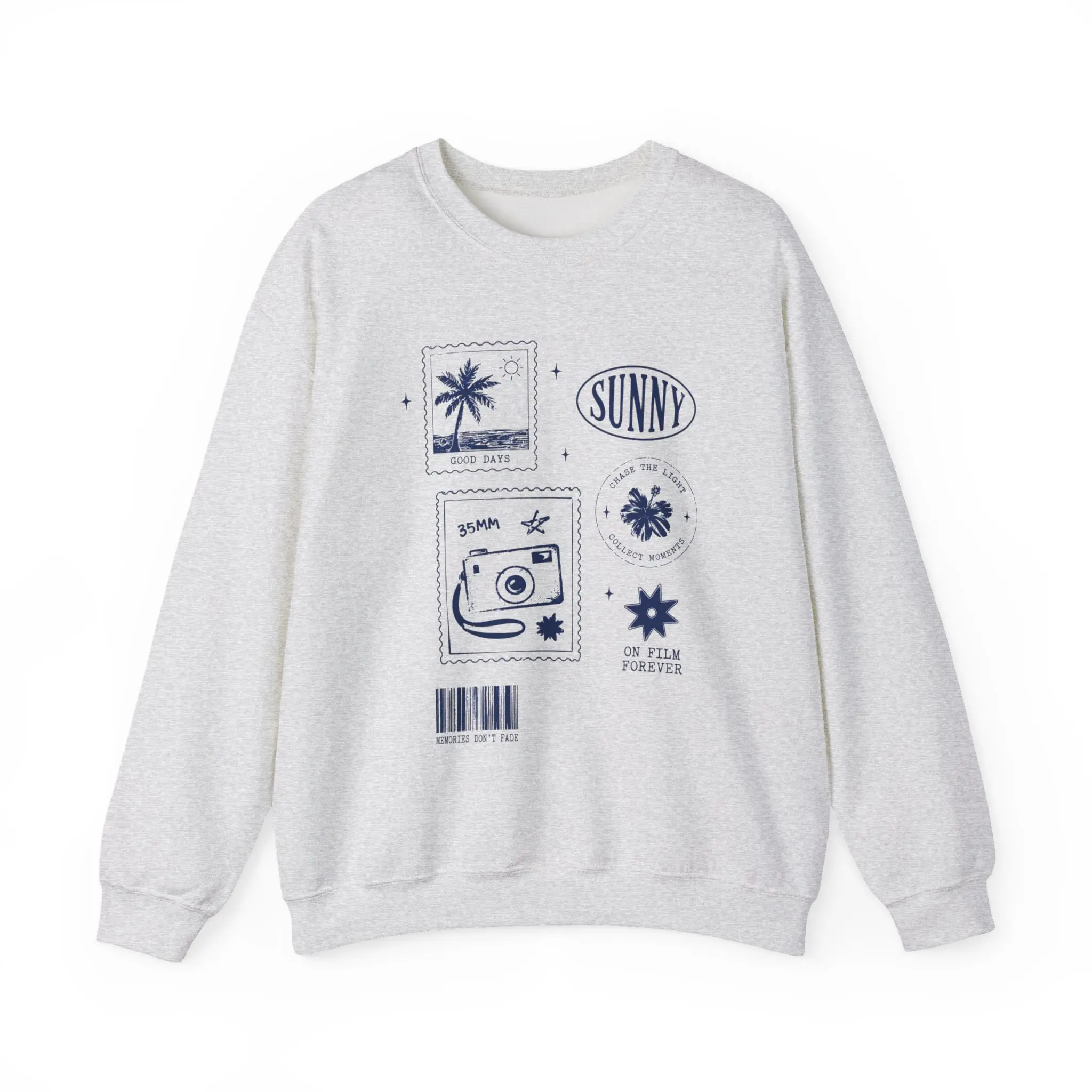 Sunny Polaroid Camera Graphic Crewneck Sweatshirt | Take The Picture Fleece Printed Womenswear Drape