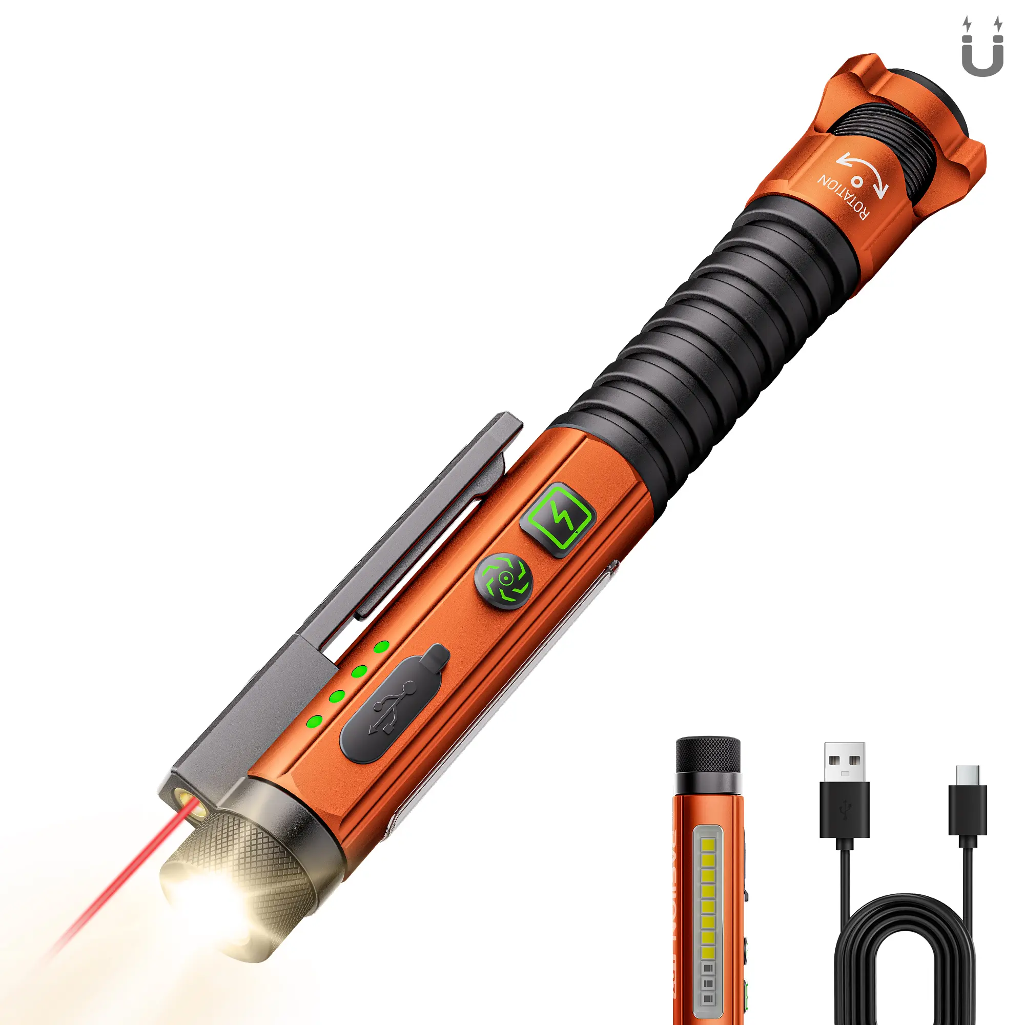 【liquidate leftover stock】LB3 PASIION Rechargeable EDC High Lumen Flashlight, 800-Lumen Small USB-C LED Flashlight with Magnetic Clip, Magnetic Base, 11 Modes, Glass Breaker, Bottle Opener Work Accessories for Working, Emergency Use