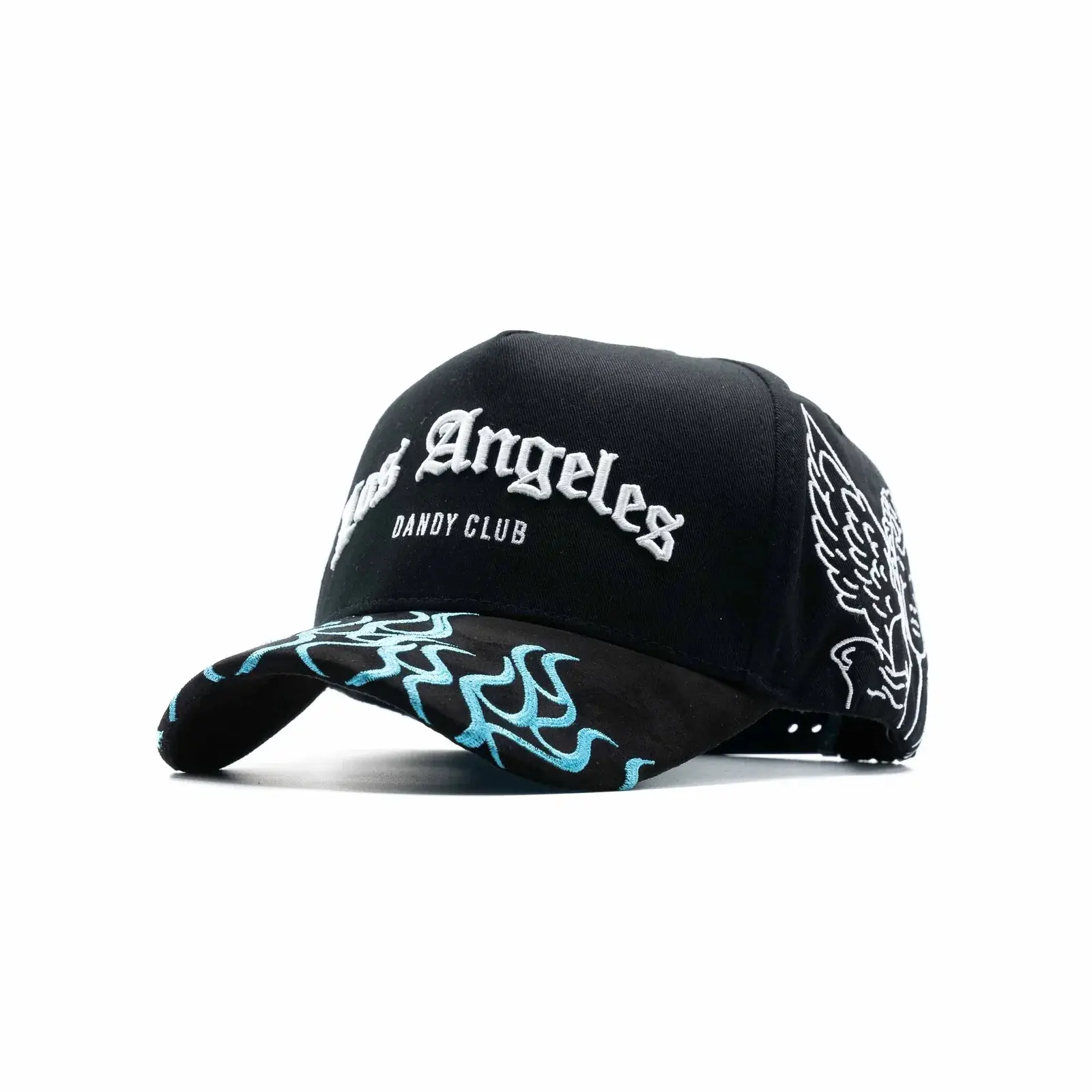 2026 Dandy Hats Los Angeles Dandy Club Premium Streetwear Snapback – Black Adjustable Unisex Hat for Men & Women Featuring Bold Embroidery and Flame Brim Detail Inspired by Modern Street Fashion