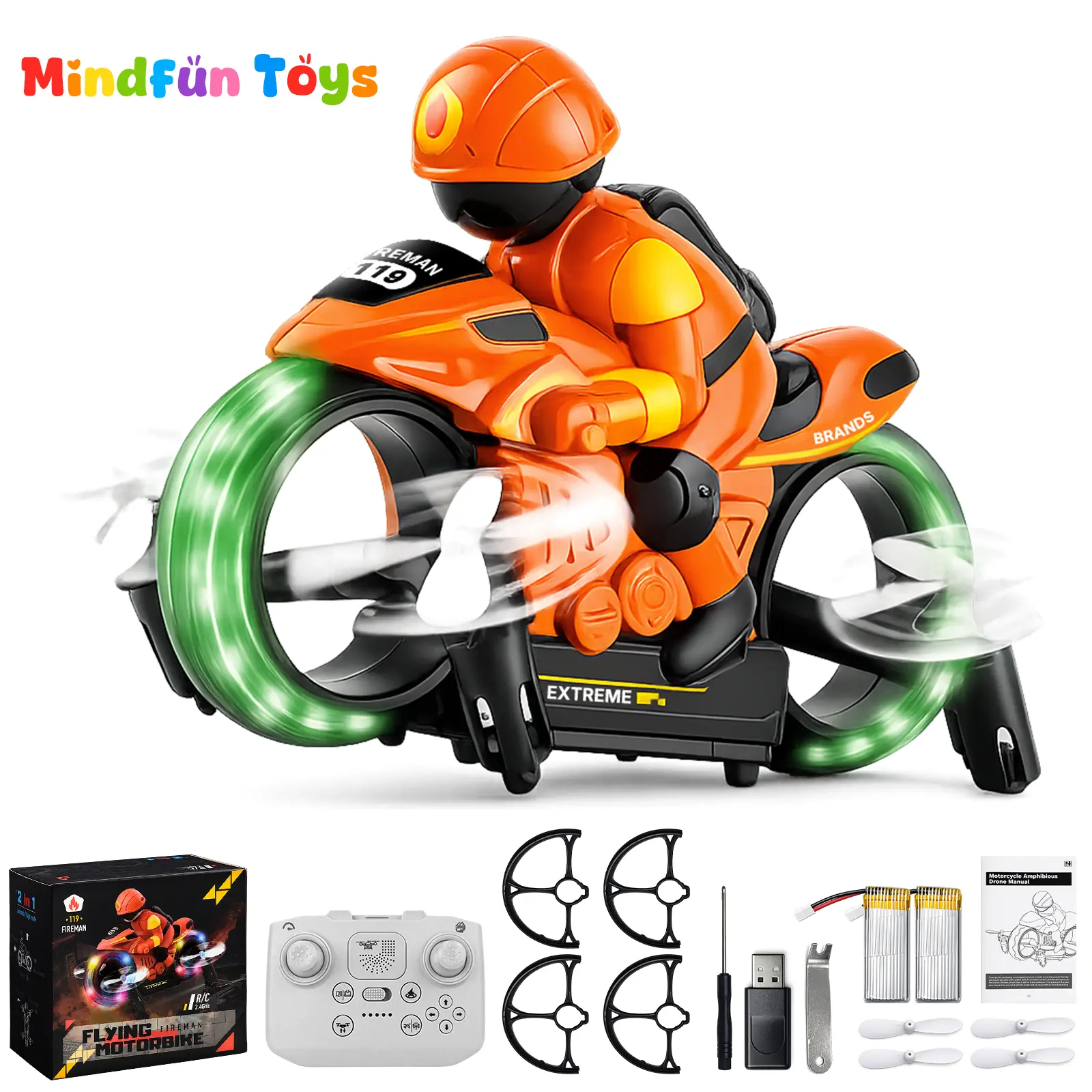 2-in-1 RC Flying Motorcycle , Land Air Dual Mode Remote Control Motorbike with 360° Flip LED Lights , One Key Takeoff Altitude Hold Toy for Kids Adults Beginners