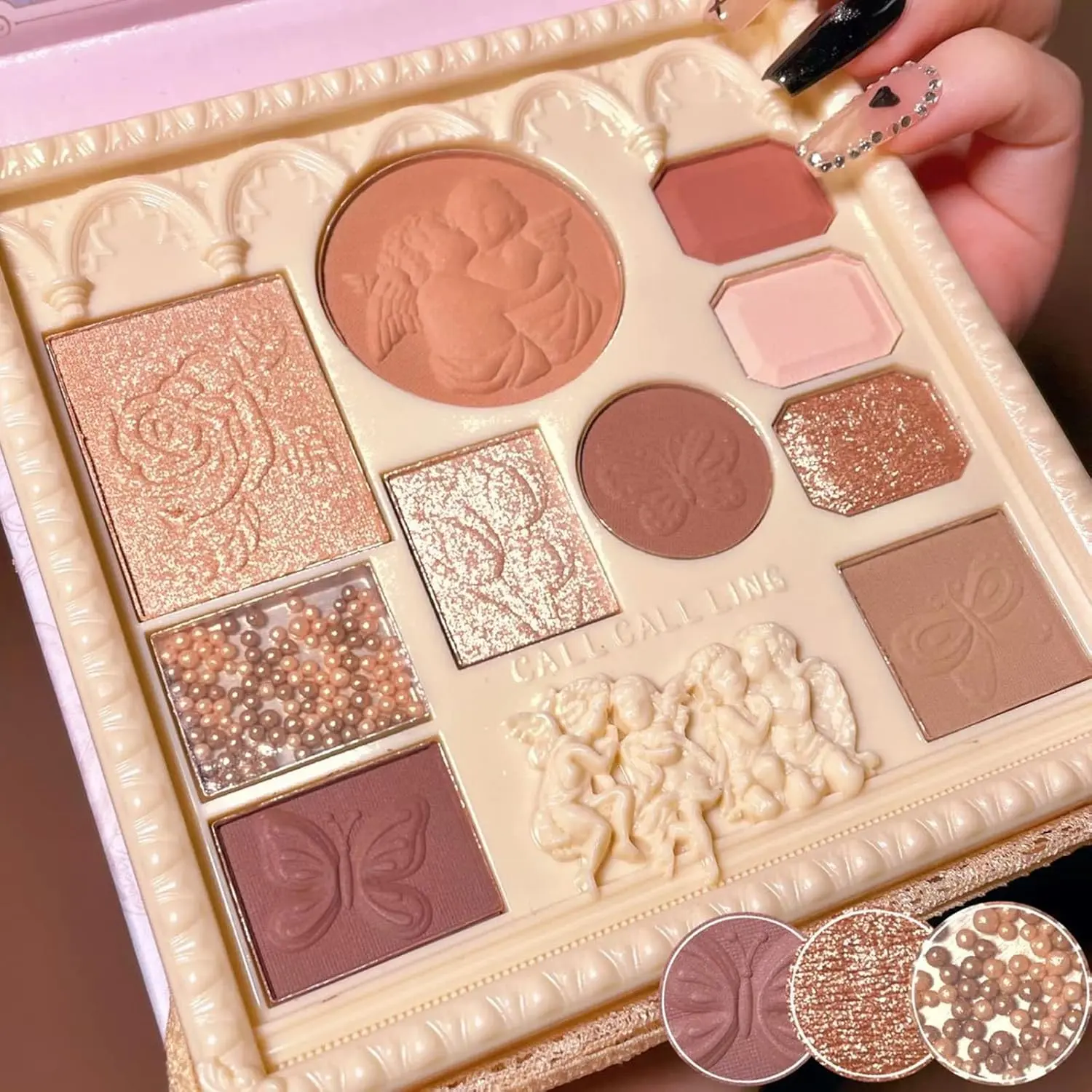 Embossed Eyeshadow  Palette Matte Glitter High Pigmented Shades All In One Disc Makeup Blush Highlighter Beauty Cosmetics