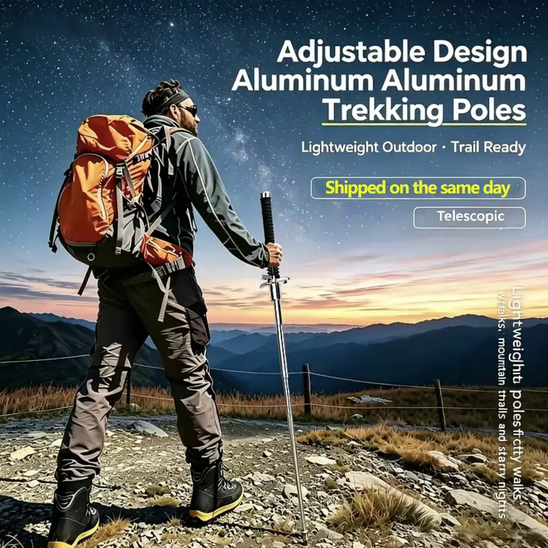 Unisex 37in Stainless Steel Retractable Trekking Poles - Casual, Slip-Resist., Durable, Portable Camping & Everyday Tools for Hikers, Ideal Gift for Outdoor Enthusiasts