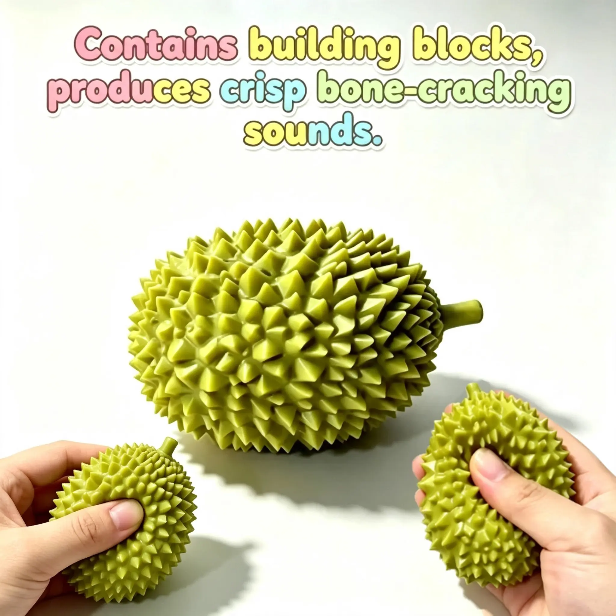 Durian Shaped Soft Squeeze Fidget Toy with Internal Blocks, Crisp Sound Stress Relief Toy, Realistic Fruit Decompression Toy for Adults & Kids