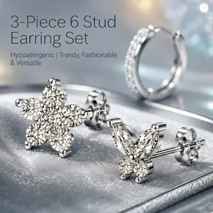 Set of 3 Pairs of Earrings – Delicate and Compact,  Silver-Tone Copper, Hypoallergenic Medical-Grade Cartilage Studs for Women’s Fine Jewelry, Perfect for Summer Outfits and Ideal as a Gift,earrings for women