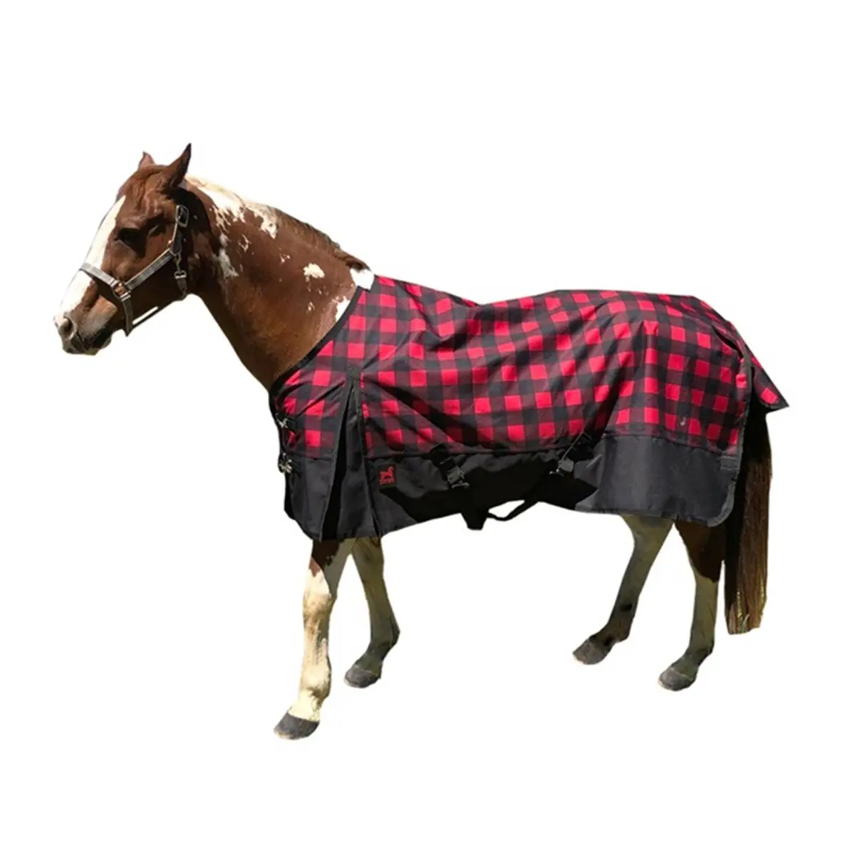 Jacks Kratos Red Buffalo Plaid Standard Neck Turnout Blanket, 260g Medium Weight Waterproof 1200D Polyester with Fleece Withers, 74 Inch, Adjustable, Horseback Riding, Breathable, Durable, Full Body, Keep Warm, Moisture-Proof, Horsewear & Bandaging, Stand