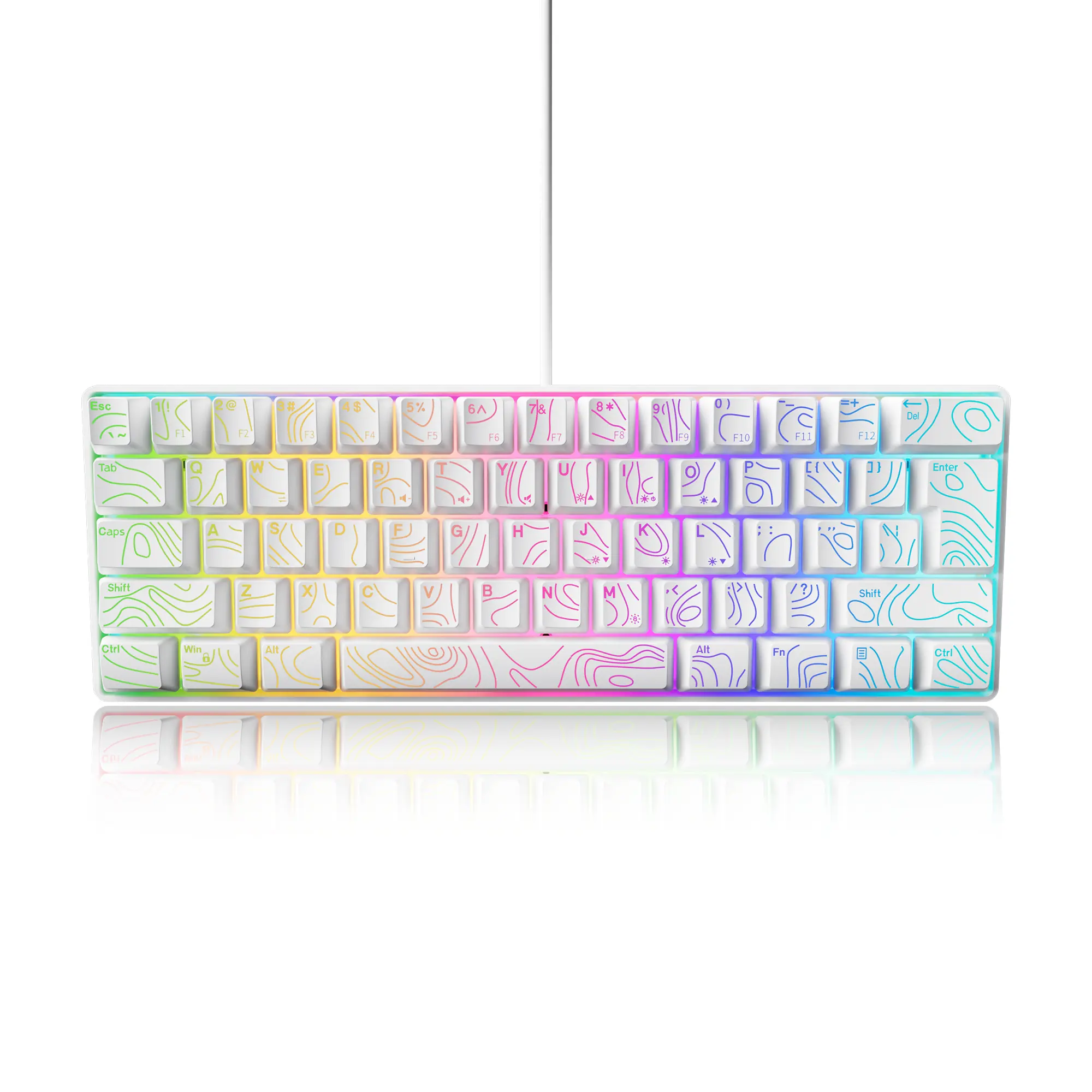 7KEYS Wired 60% Gaming Keyboard, 61-Key Mini RGB Gamer Aesthetic Model with 25-Key Anti-Ghosting, PBT Resin Black Outline Keycap Design, Lightweight Portable Accessory for Mac, Laptop, Gaming PC, Gift Ideas for Gamers