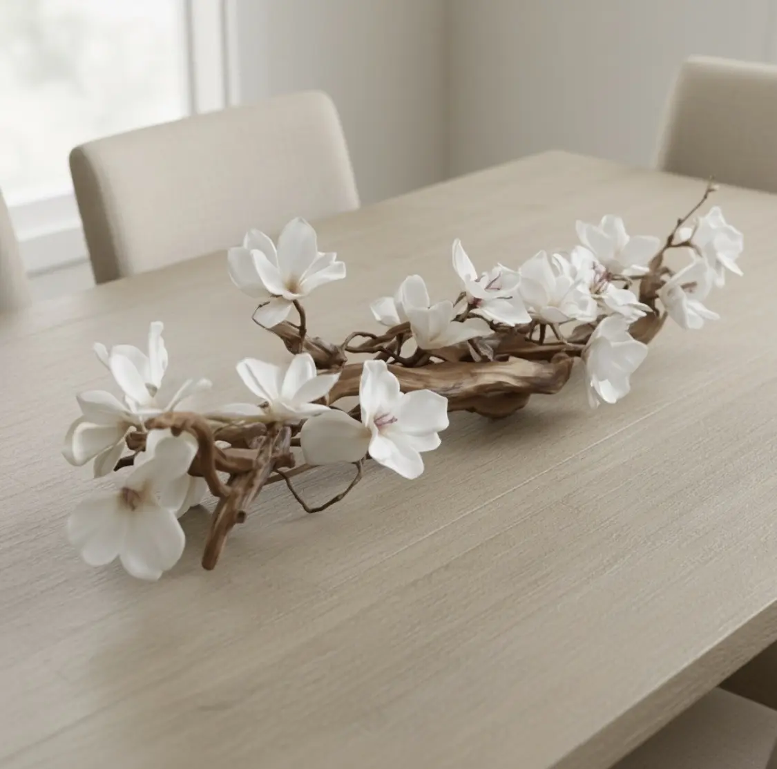Table Decor Centerpiece - Magnolia Vine Faux Driftwood Spring Home Decor - Floral Arrangement for dining, entry, or coffee table, Weddings, & Seasonal Mantel