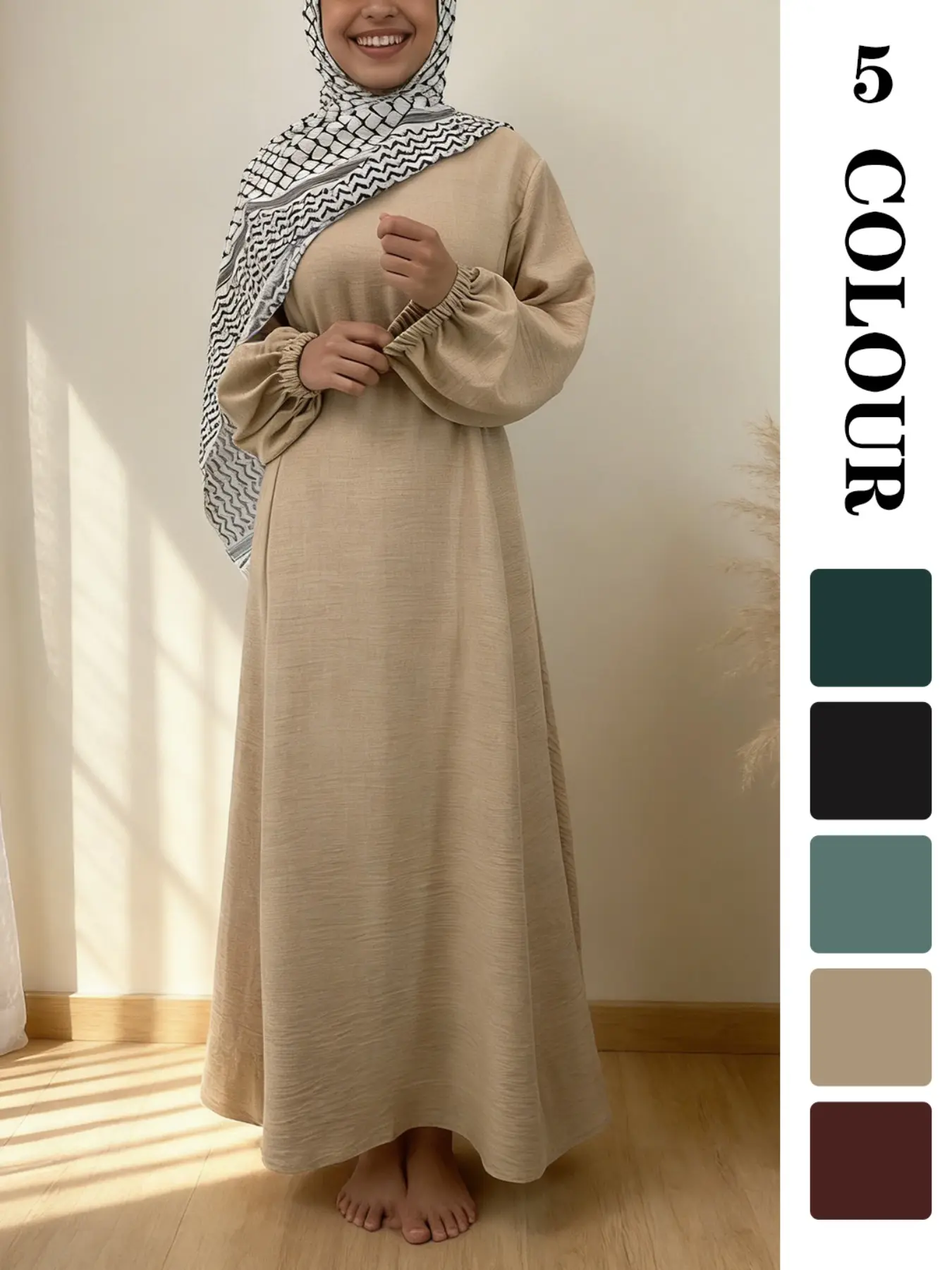 Muslim Sleepwear Simple Long Robe, Modest Muslim Outfits, Modest Muslim Clothing, Perfect for Weddings/iftar Dinners/prayer, Plain Color Home Dress, Available in 5 Colors