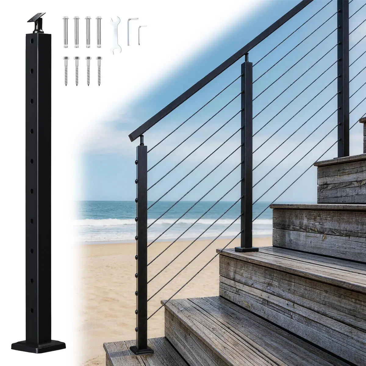 Yescom 36in T304 Stainless Steel Cable Railing Stair Post (2x2, 16G)