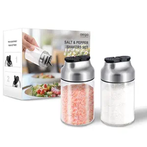 Salt and Pepper Shakers Set - 5 OZ Glass Salt Shaker with Adjustable Pour Holes - Sugar Dispenser with Stainless Steel Lid - Elegant Kitchen Table Accessories