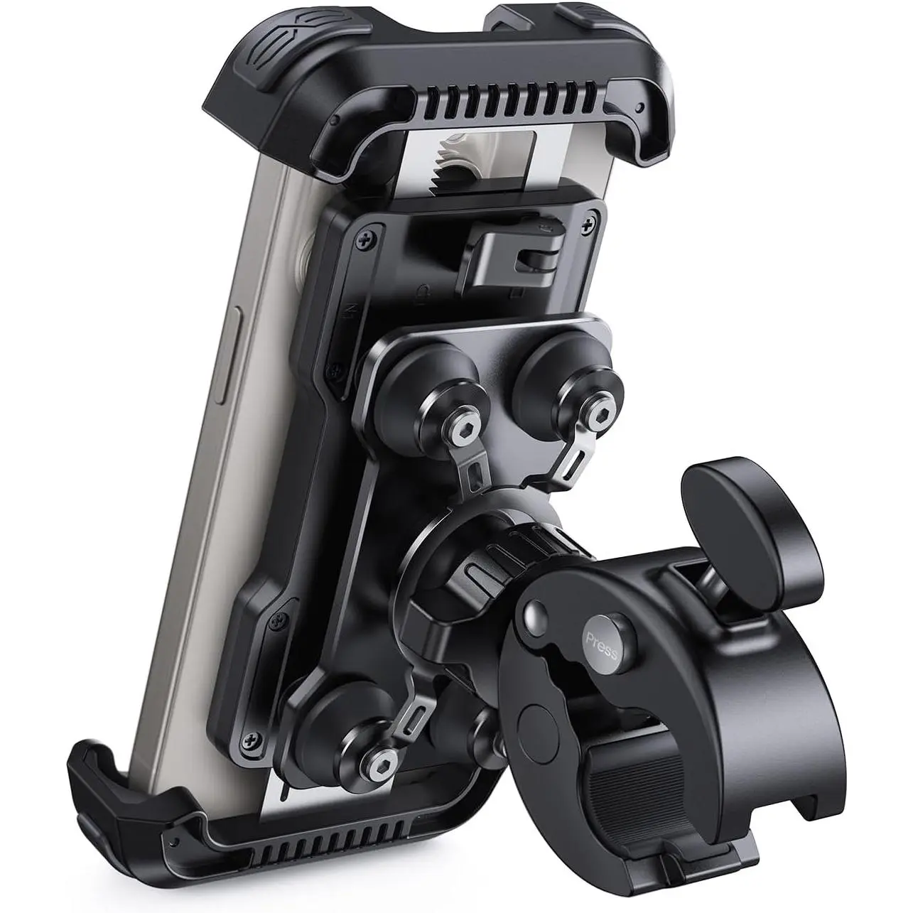 Motorcycle Phone Mount - [Dual Shock Absorbers][Upgraded Handlebar Clamp] Motorcycle Phone Mount, Bicycle Phone Mount, Compatible with iPhone 16/15/14/13 Pro Max, 4.7-6.7inch Phones, Black