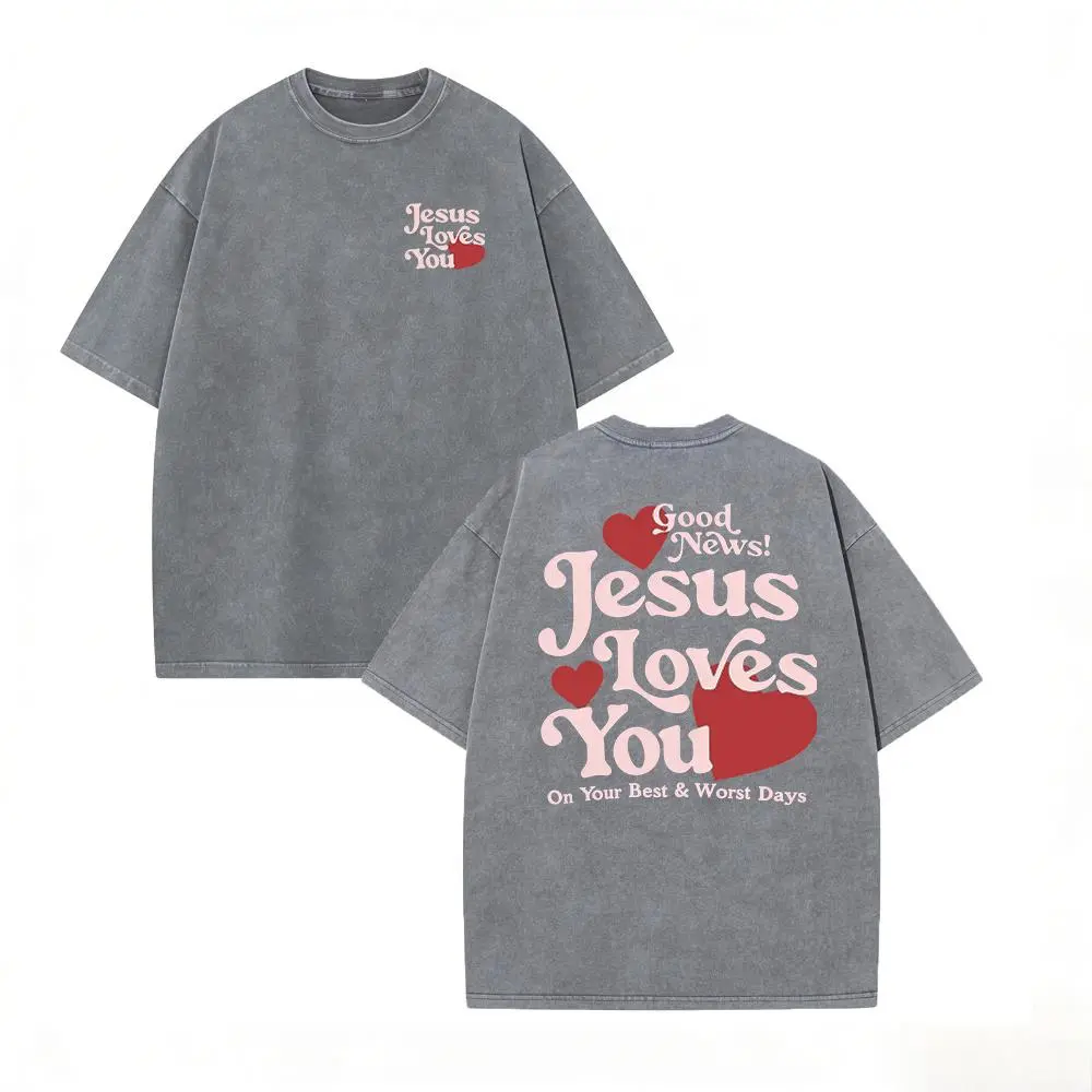 Good News Jesus Loves You Christian Cotton T Shirt Men Women Casual Short Sleeve Summer Top Faith Religious Apparel - Womenswear, Tshirt