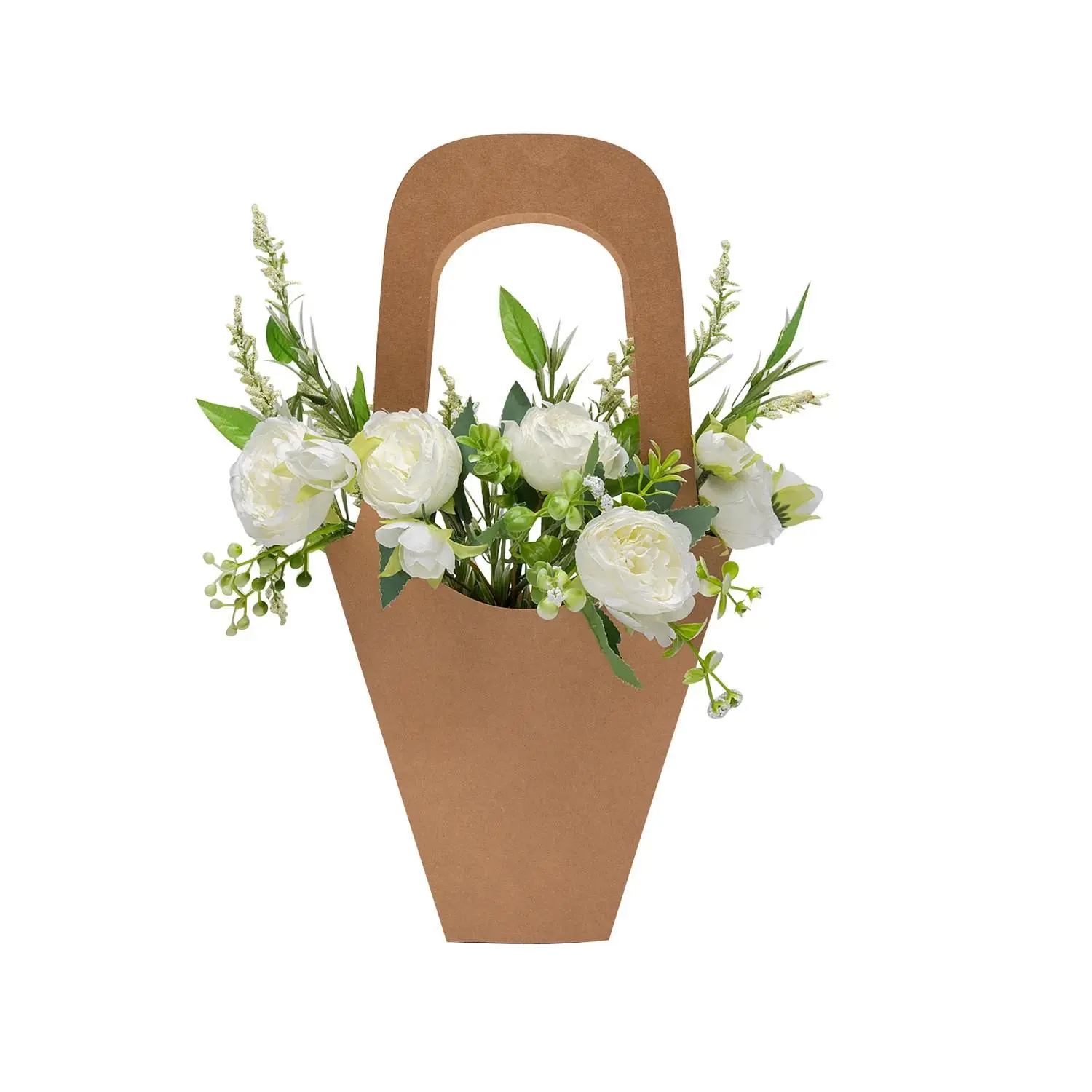 9" x 16 1/2" Brown Paper Hand Basket Flower Carriers - 12 Pc., Creative Gift Packaging