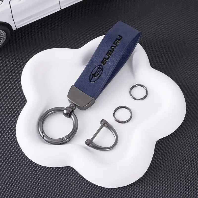 Leather Metal Alloy Car Key Ring Chain, Anti-Lost Buckle Pendant, for Subaru Wrx Forester Outback Crosstrek Legacy Impreza Levorg