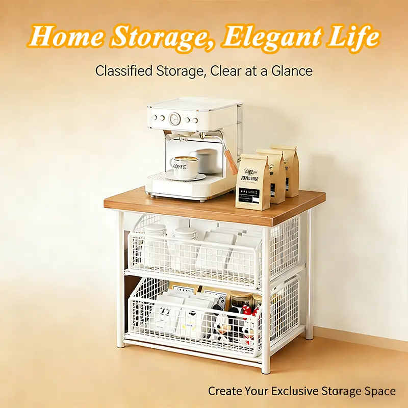 Multi-functional Three-Tier Microwave Oven Rack, Metal-Composite Construction Kitchen Storage Shelf with Built-in Sliding Drawer for Organized Storage of Tableware, Kitchen Utensils, and Spices.Free 2 cleaning gels