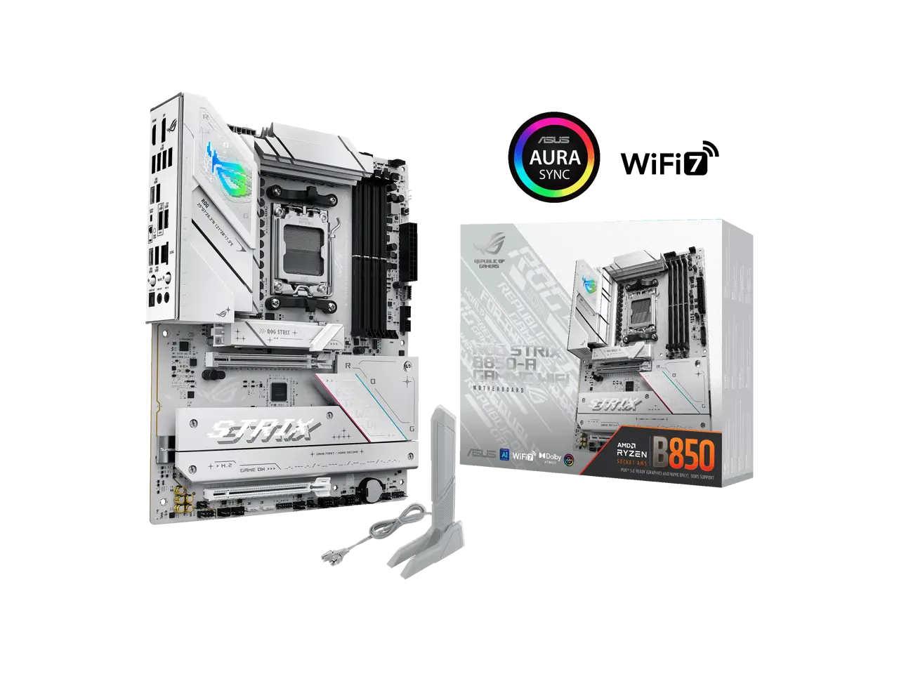 ASUS ROG STRIX B850-A GAMING WIFI AMD AM5 B850 ATX motherboard 14+2+2 power stages, DDR5 AEMP, 2.5G LAN, WiFi 7 with Q-Antenna, 4x M.2, PCIe 5.0, USB 20Gbps Type-C, AI Networking II, ASUS AI Advisor