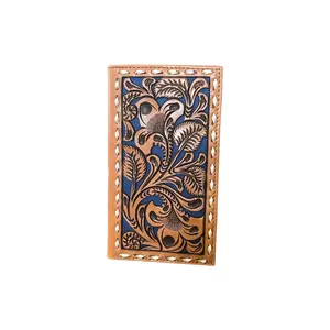 Nocona Blue Inlay Tooled Leather Rodeo Wallet