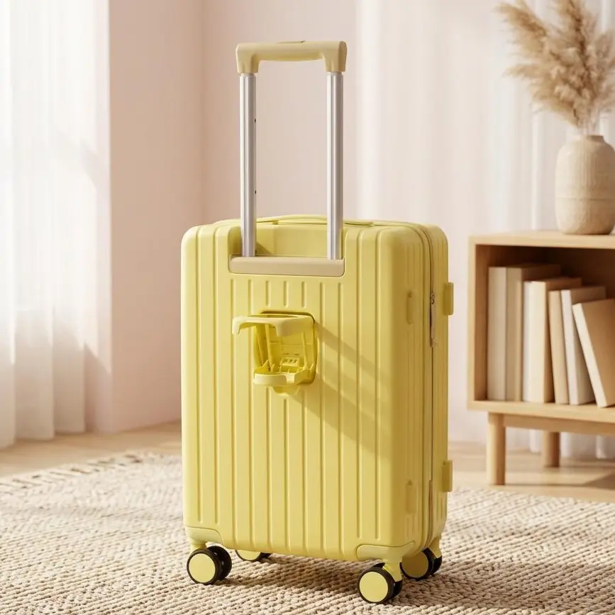 Front-Opening Hard Shell Carry-On Luggage, Multifunctional Suitcase with Cup Holder, USB Port, TSA Lock, 360° Spinner Wheels