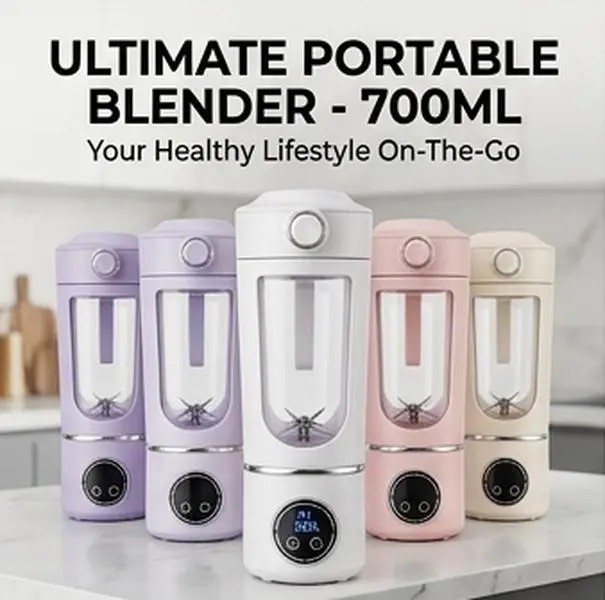 Portable Compact Upgraded 700ml Blender - Single Unit Kitchen Appliance, Smoothie Maker Cup, Protein Shake Mixer, 12-Blade Type-C Rechargeable, 21000RPM High Speed, Smart LED Display, Multi-Modes, Auto Clean for Gym/Office, Cylindrical Design