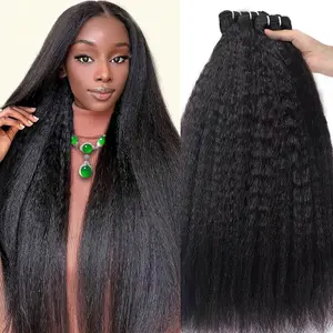 VIPbeauty Kinky Straight Bundles Yaki Straight Bundles Human Hair 16A 100% Unprocessed Virgin Full and Thick 3 Bundles, Silky Soft, No Shedding, No Smell, No Tangle