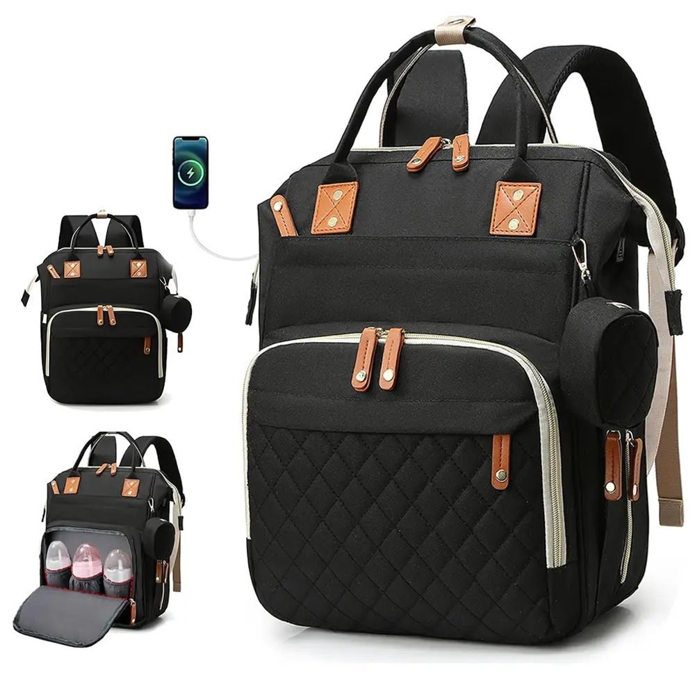 Diaper Bag Backpack for Women & Men, Large Capacity Nappy Bag Backpack with Insulated Pockets, Multifunctional Diaper Bags For Baby Girl Boy Waterproof Baby Bags For Mama Maternity Travel Bag Black