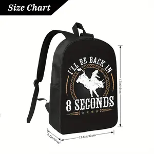 Best Trendy Boys' Cowboy Bull Rider 1 1 4xx School Backpack - Lightweight Polyester with Adjustable Shoulder Straps, "I'll Be Back in 8 Seconds" Bull Rider Graphic Print, Black & Orange Accents, Zipper Closure for School, Sports Supplies