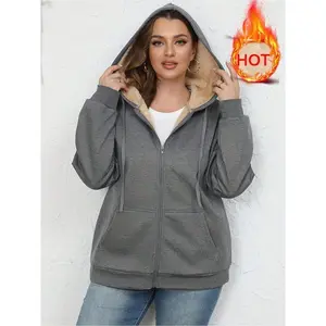 Women's Autumn Winter Warm Lamb Velvet Hooded Jacket, Casual Sporty Style with Pockets, Long Sleeve Zipper Design, Perfect for Cold Weather（gift）