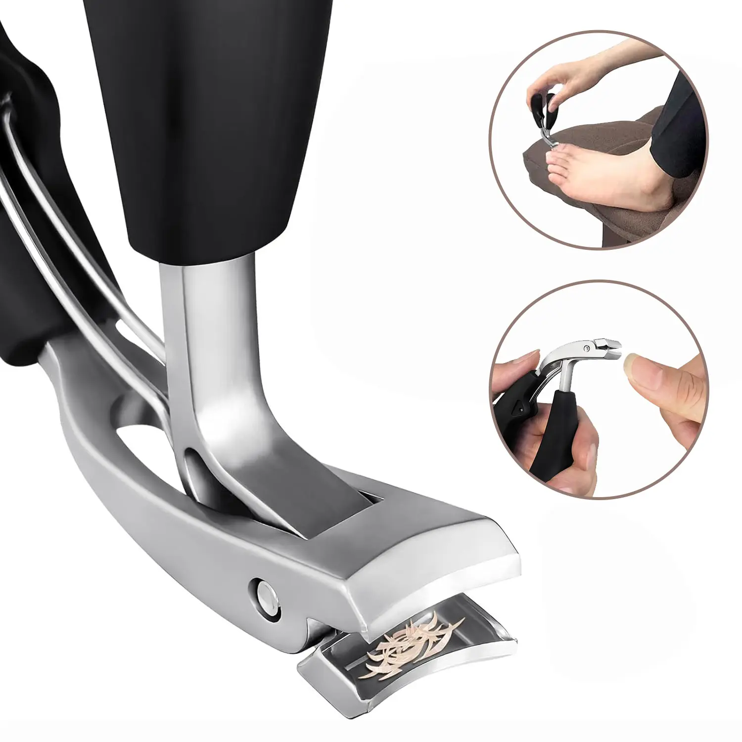 Stainless Steel Nail Care Clippers for Adults – Large Size, Ergonomic Manicure Tool with Catcher, ABS Handle, Easy Cutting & Comfortable Design for Thick Nails, Ingrown Toenail Care, Smooth Finish, Black Silver, Foot Care Tools, Nail Supplies