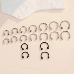 OUFER Body Jewelry 2Pcs 16G Titanium Internally Threaded Horseshoe Circular Barbell Piercing Jewelry, Unisex Body-Safe Septum Nose Rings with Geometric Spike/Ball Ends, Secure-Fit Set, Body-Safe Piercing Jewelry