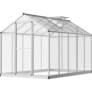 Garvee Walk-in Greenhouse  Polycarbonate Green houses  with Aluminum Frame, Adjustable Roof Vent & Rain Gutter, Outdoor Garden Greenhouse for Backyard, Patio, All-Season Plant Growing