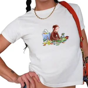 [Sale Up To 40%] Curious George Baby Tee, Picnic Moment Graphic Tee, Food Lover Cartoon Tee, 90s Y2K Clothing