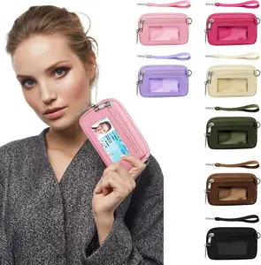 Women's Wristlet Bag with Transparent PVC Card Holder – Lanyard Strap Pouch for Cards, Keys, Cash & Essentials