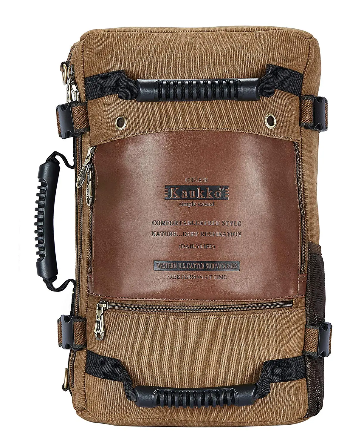 KAUKKO Outdoor Travel Men Backpack, Hiking Camping Canvas Rucksack