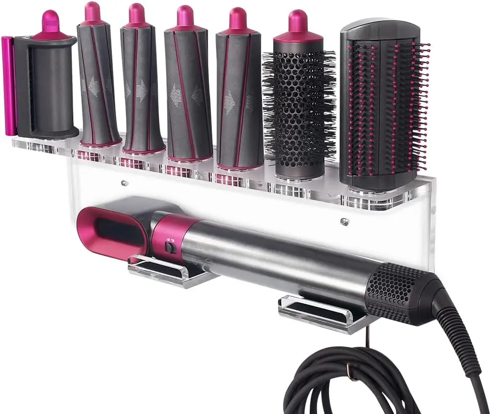 Wall Mount Holder Compatible with Dyson Airwrap Styler Accessories Acrylic Storage Holder Compatible with Dyson Airwrap Attachments Organizer Rack for Wand Barrels Brhes, Transparent Clear