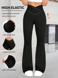 Women's High-Waisted Sporty Yoga Pants, Elastic Fitness Running Leggings, Breathable Leggings, Plain Quick-Dry Outdoor Cycling Bottoms, All-Season Wear