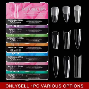 550pcs/500pcs/440pcs/400pcs/Box Soft Gel Nail Tips Full Cover False Nail Tips for Acrylic Nail Extensions Short Almond Transparent Artificial Nails