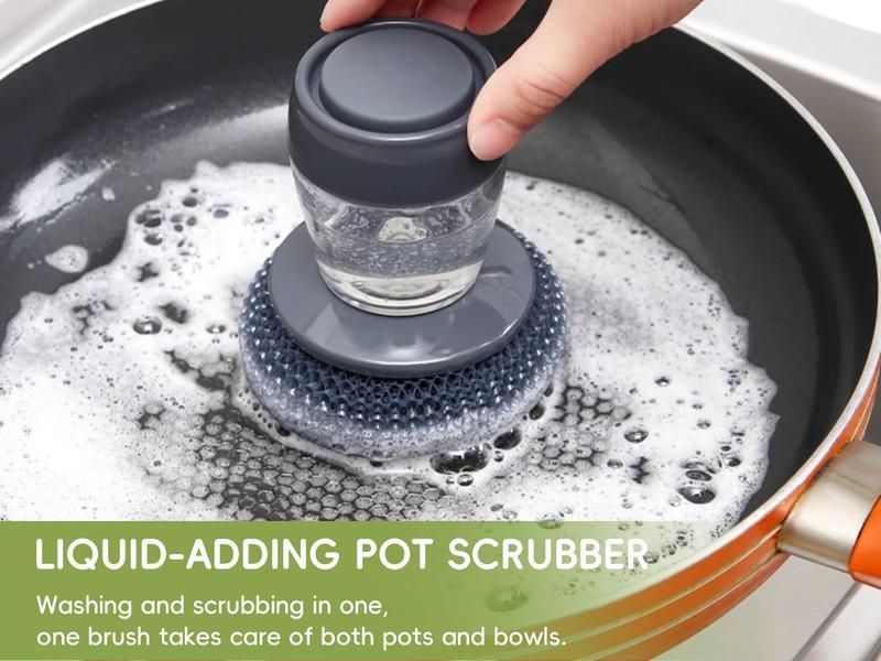 Kitchen Soap Dispensing Palm Brush Automatic Liquid Adding PET Ball Pot Brush Cleaner Push-type Brush Kitchen Detergent Tools