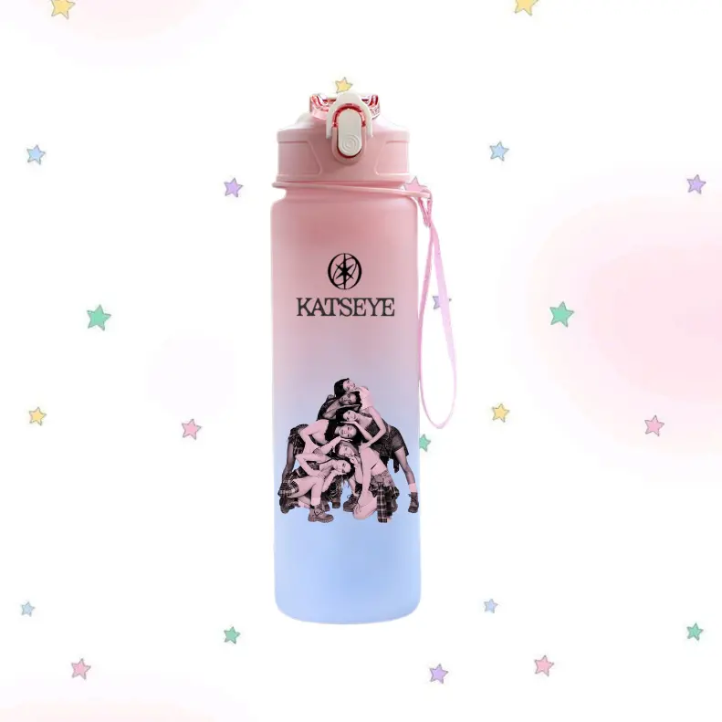 KATSEYE K-pop Pink Water Bottle | Reusable Water Bottle with Strap
