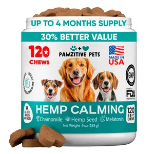 Hemp Calming Chews for Dogs - Dog Calming Chews for Anxiety Relief, Stress, Separation, Fireworks, Thunder, Travel, Vet Visits - USA Product - 120 Soft Treats with Melatonin, Chamomile, Passion Flower