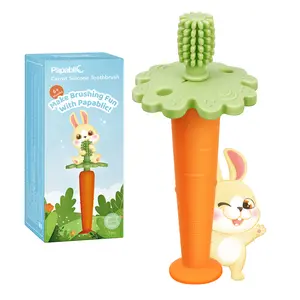 Papablic Baby Teether Toothbrush 6-12 Months, Soothing Silicone Teething Toy with Suction Base, FDA-Compliant & Dentist Approved, Reduce Drool & Teething Pain, Easter Gift