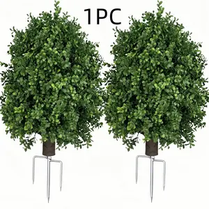 1 Pc Boxwood Topiary Bush – Artificial Shrubs for Outdoors, Artificial Boxwood Topiary Ball Tree, UV Resistant Evergreen for Front Porch, Garden, Yard & Balcony Decor Plants