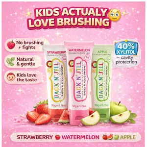 NEW! Three Pack Natural Certified Fluoride Free Baby and Kids Toothpaste: Strawberry, Watermelon and Apple